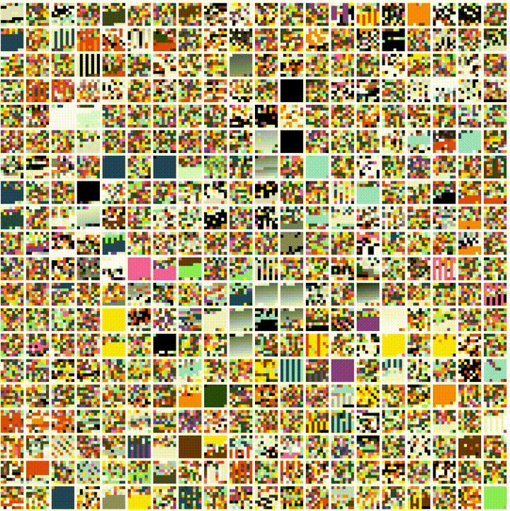 the grid is random, but also certain cells are getting randomly replaced. life emerges anyway